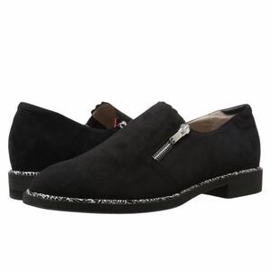 BeautiFeel Issey Black Suede Loafers Shoes Zip Details Low Heel sz 39 US 8-8,5
